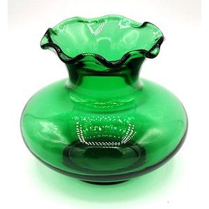 Vintage Anchor Hocking Emerald Green Glass Vase Ruffled Rim 3.25” Tall